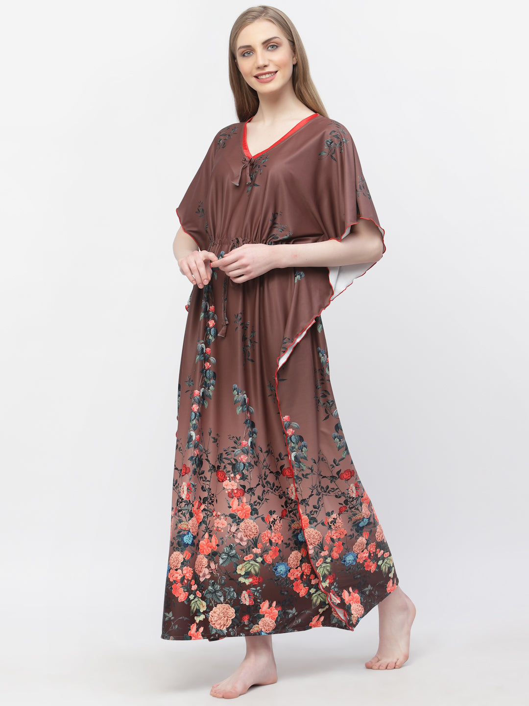 Arrabi Women Brown Floral Kaftan Dress