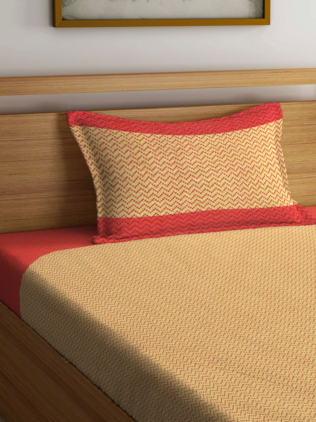 Arrabi Red Stripes Handwoven Cotton Single Size Bedsheet with 1 Pillow Cover ( 225 X 150 cm)