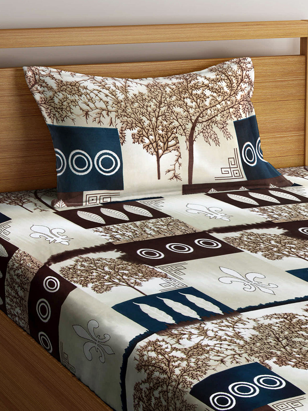 Arrabi Multi Graphic TC Polycotton Single Size Bedsheet with 1 Pillow Cover (225 x 150 cm)