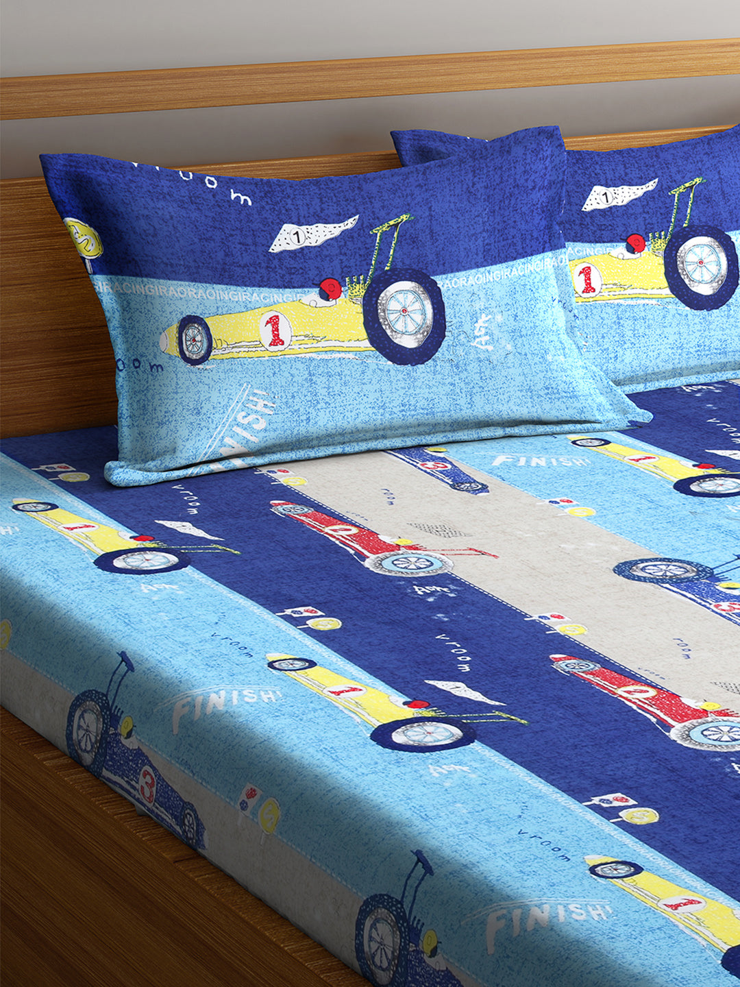 Arrabi Multi Cartoon TC Cotton Blend King Size Fitted Bedsheet with 2 Pillow Covers(250 X 215 Cm )