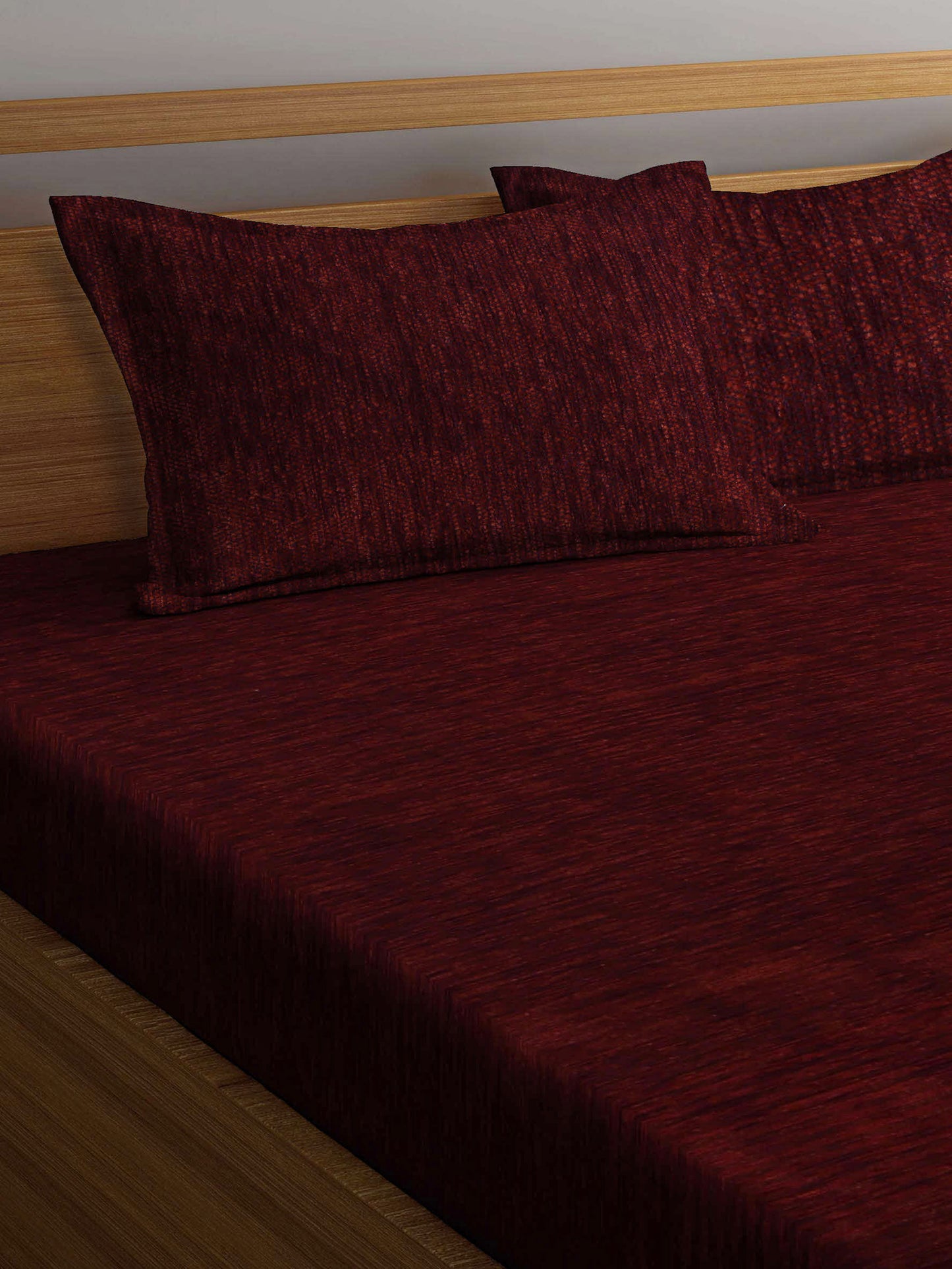 Arrabi Brown Solid Chenille Handwoven Cotton King Size Bedsheet with 2 Pillow Covers (260 X 230 cm)