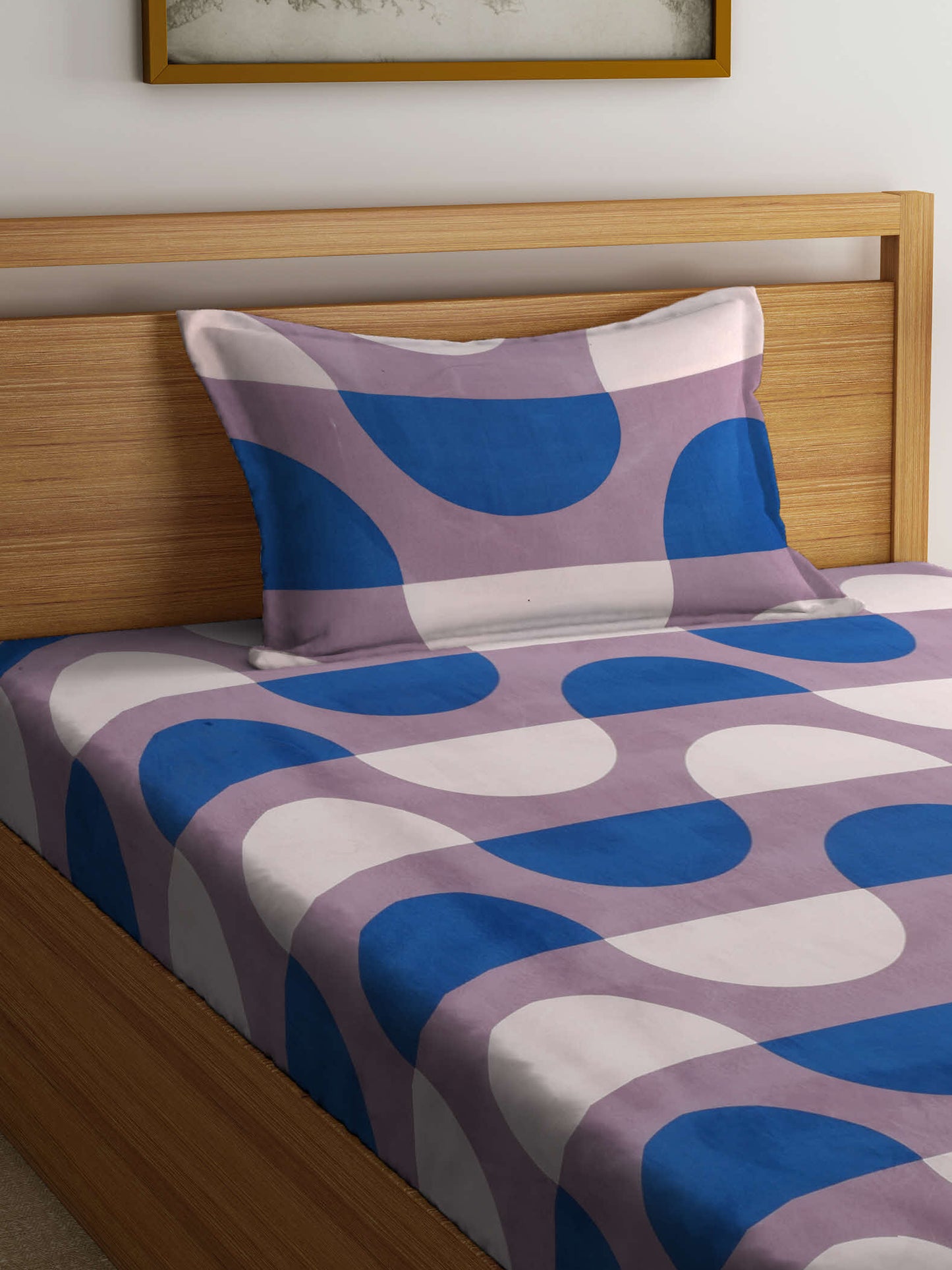 Arrabi Multi Graphic TC Cotton Blend Single Size Bedsheet with 1 Pillow Cover ( 220 X 150 cm)