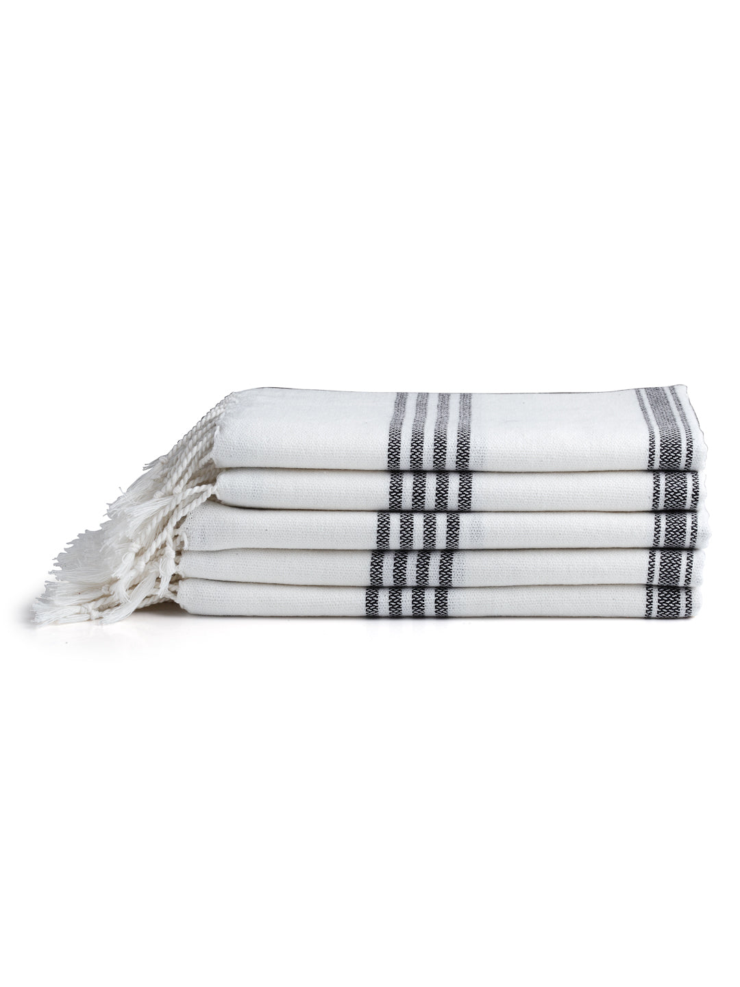Arrabi Black Solid Handwoven Cotton Hand Towel (Set of 5) (90 X 35 cm)