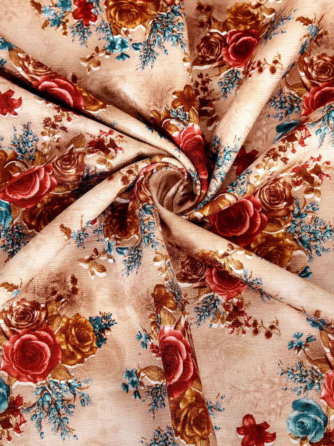 Arrabi Brown Set of 6 Floral Handwoven Chenille Diwan Set (225 x150 cm)