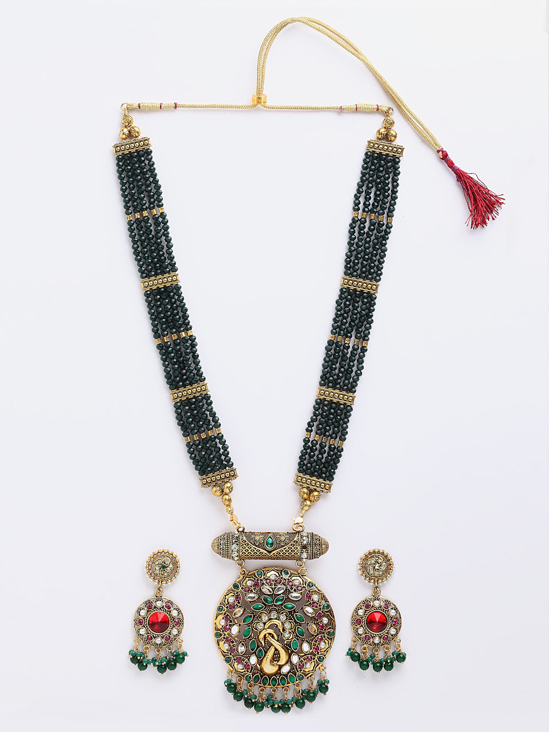 Arrabi  Gold Oxidised Jewellery Set with 2 Earrings (30 cm)