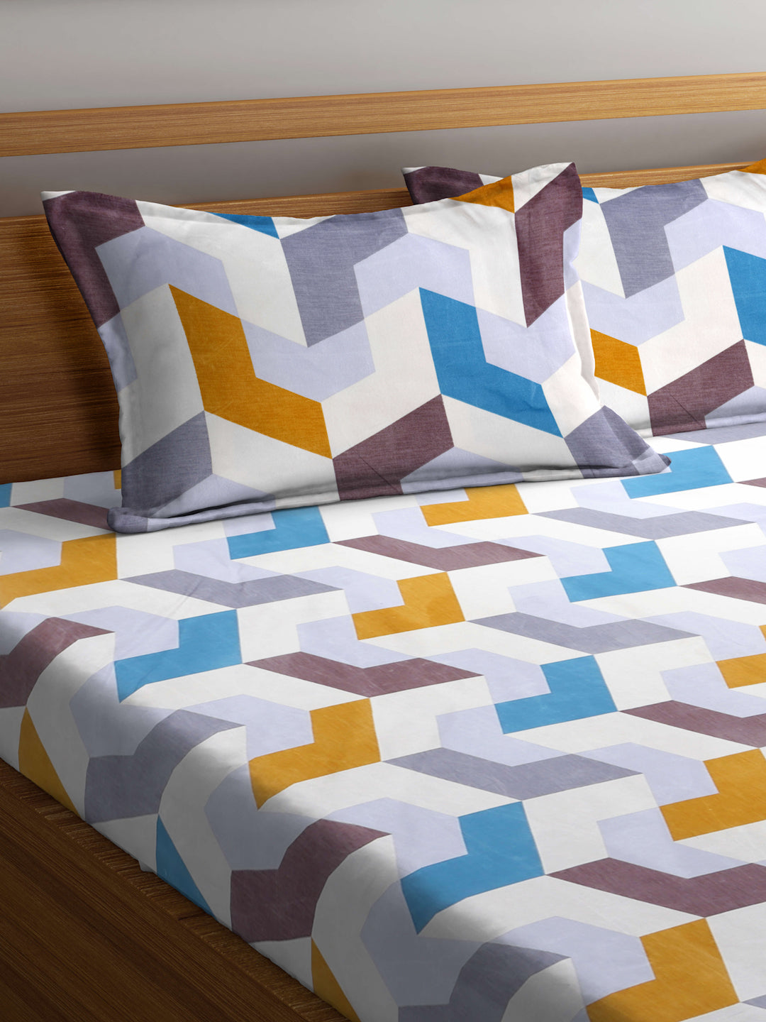Arrabi Multi Abstract TC Cotton Blend Super King Size Bedsheet with 2 Pillow Covers (270 X 260 cm)