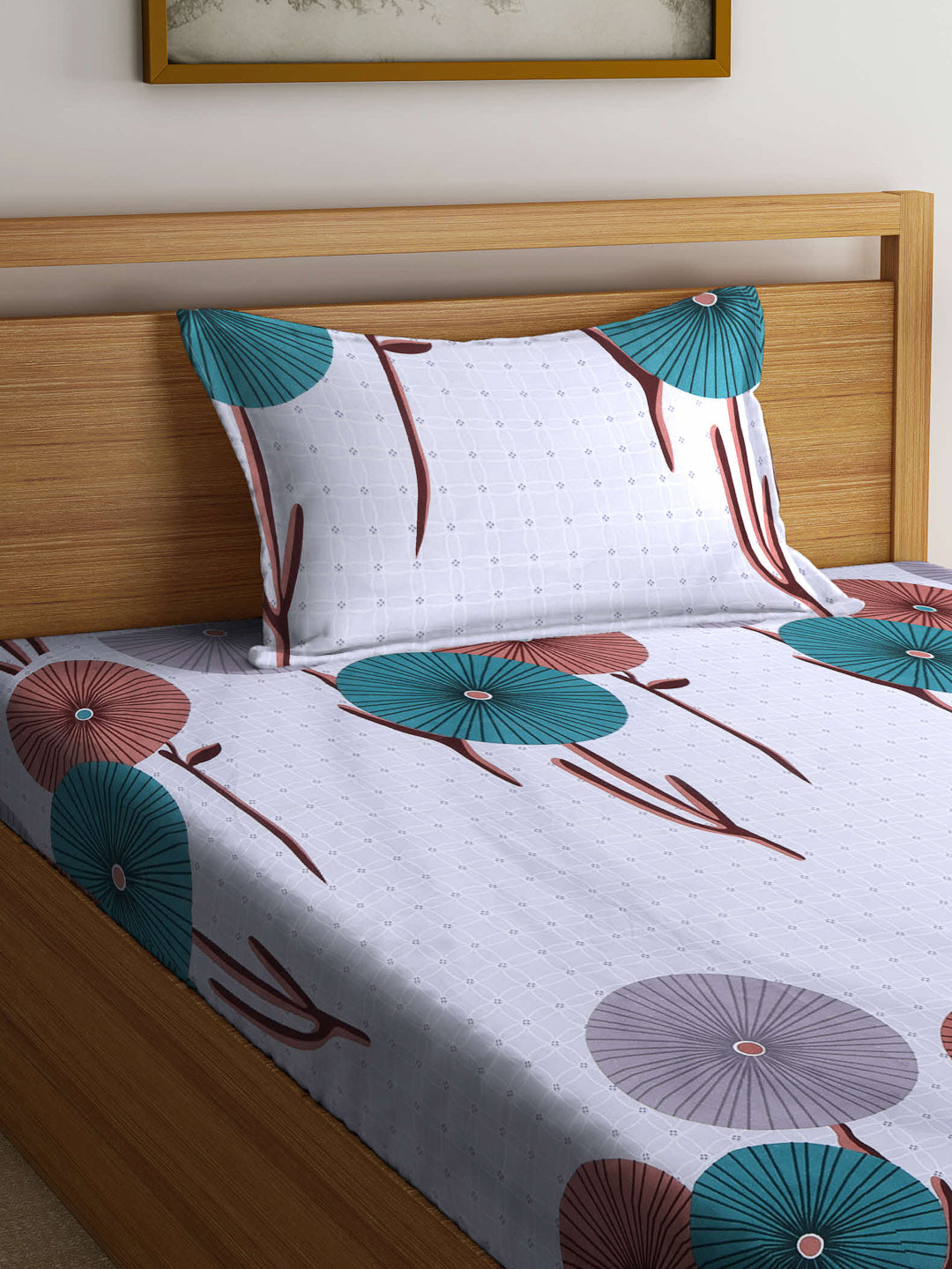 Arrabi Grey Indian TC Cotton Blend Single Size Bedsheet with 1 Pillow Cover ( 220 X 150 cm)