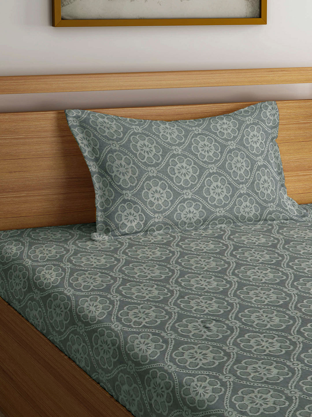 Arrabi Beige Floral Handwoven Cotton Single Size Bedsheet with 1 Pillow Cover (230 X 150 cm)