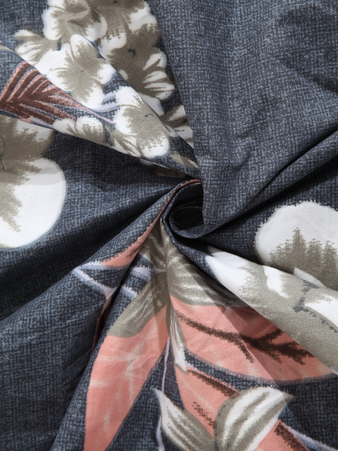 Arrabi Grey Floral TC Cotton Blend Double Size Bedsheet with 2 Pillow Covers (250 x 215 cm)