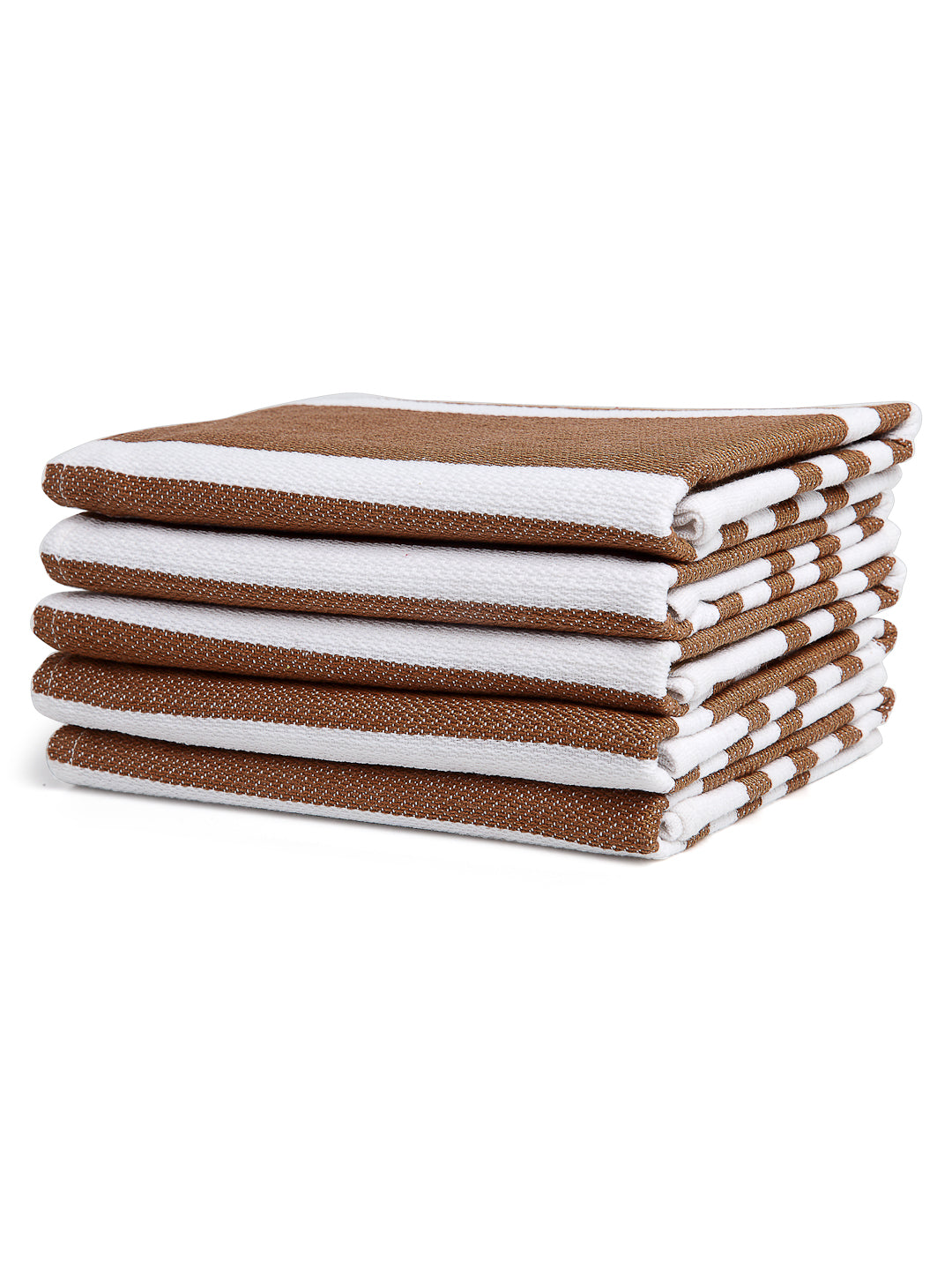 Arrabi Brown Stripes Handwoven Cotton Hand Towel (Set of 5) (85 X 35 cm)