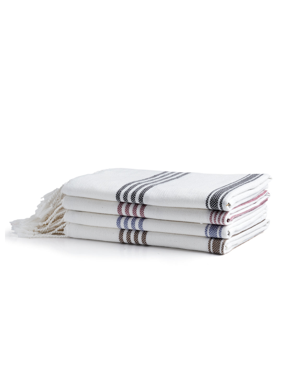 Arrabi Multi Solid Handwoven Cotton Hand Towel (Set of 4) (90 X 35 cm)