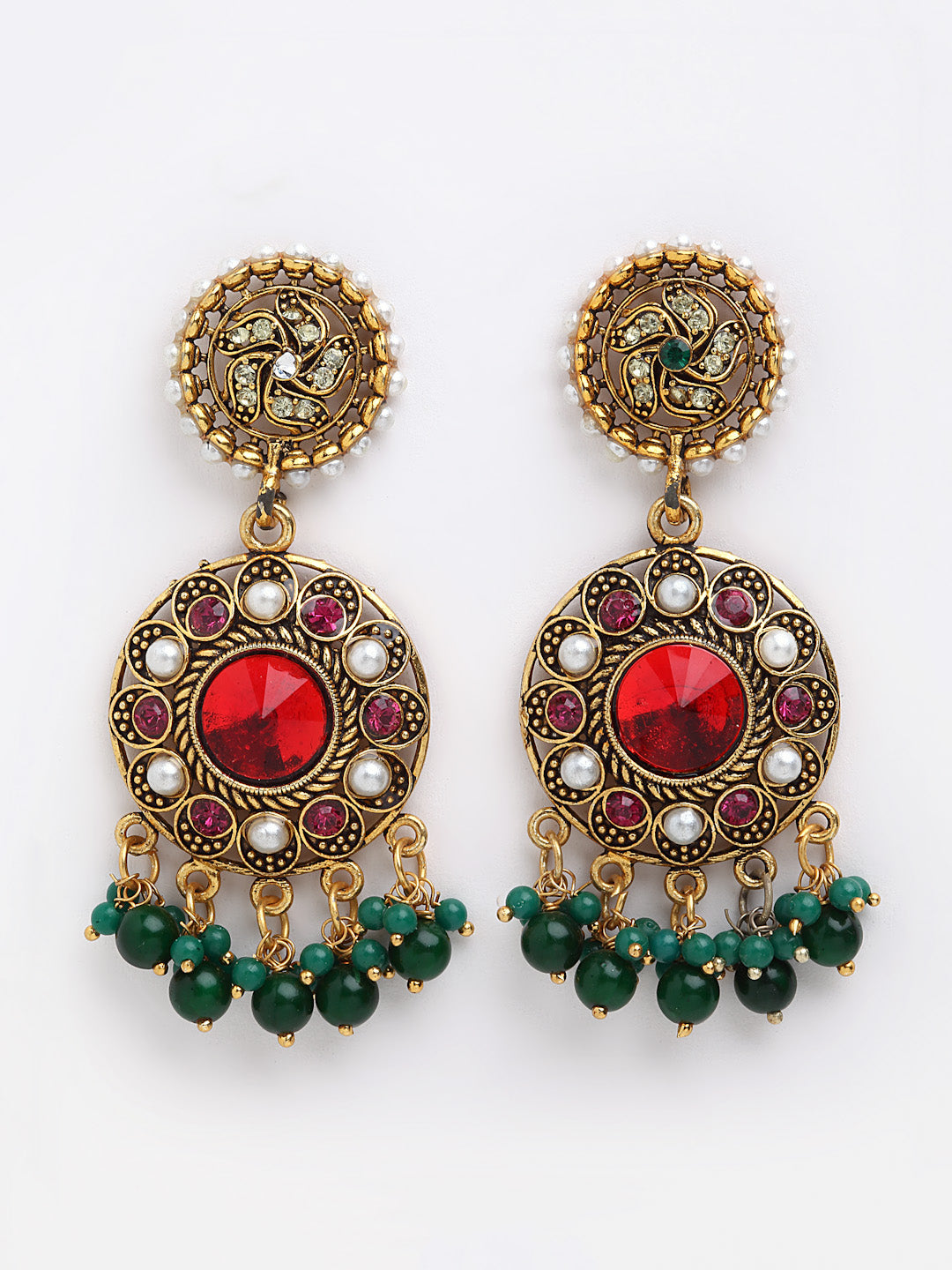 Arrabi  Gold Oxidised Jewellery Set with 2 Earrings (30 cm)