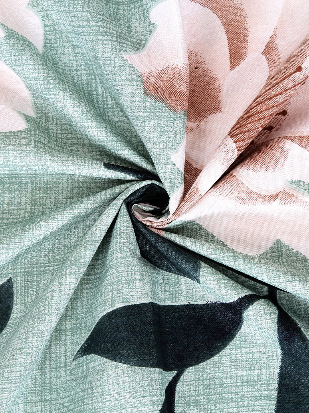 Arrabi Green Floral TC Polycotton Single Size Bedsheet with 1 Pillow Cover (225 x 150 cm)