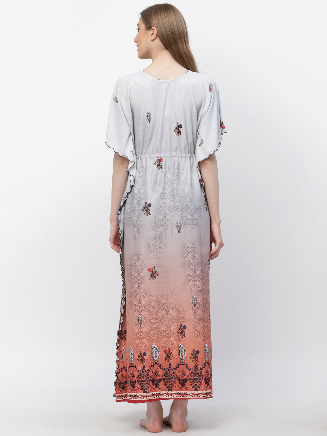 Arrabi Women Grey Floral Kaftan Dress