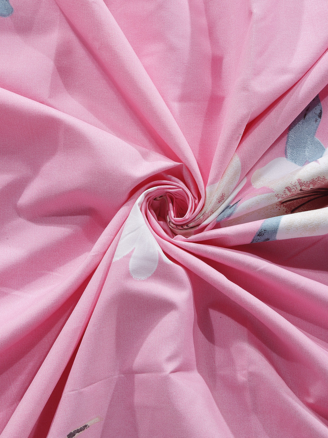 Arrabi Pink Floral TC Cotton Blend Single Size Bedsheet with 1 Pillow Cover (220 X 150 cm)