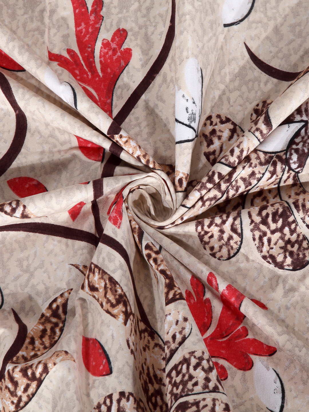 Arrabi Brown Floral TC Cotton Blend Double Size Bedsheet with 2 Pillow Cover
