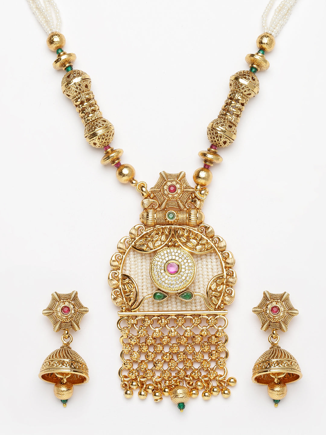 Arrabi Gold Handcrafted Jewellery Set with 2 Earrings (56 cm)