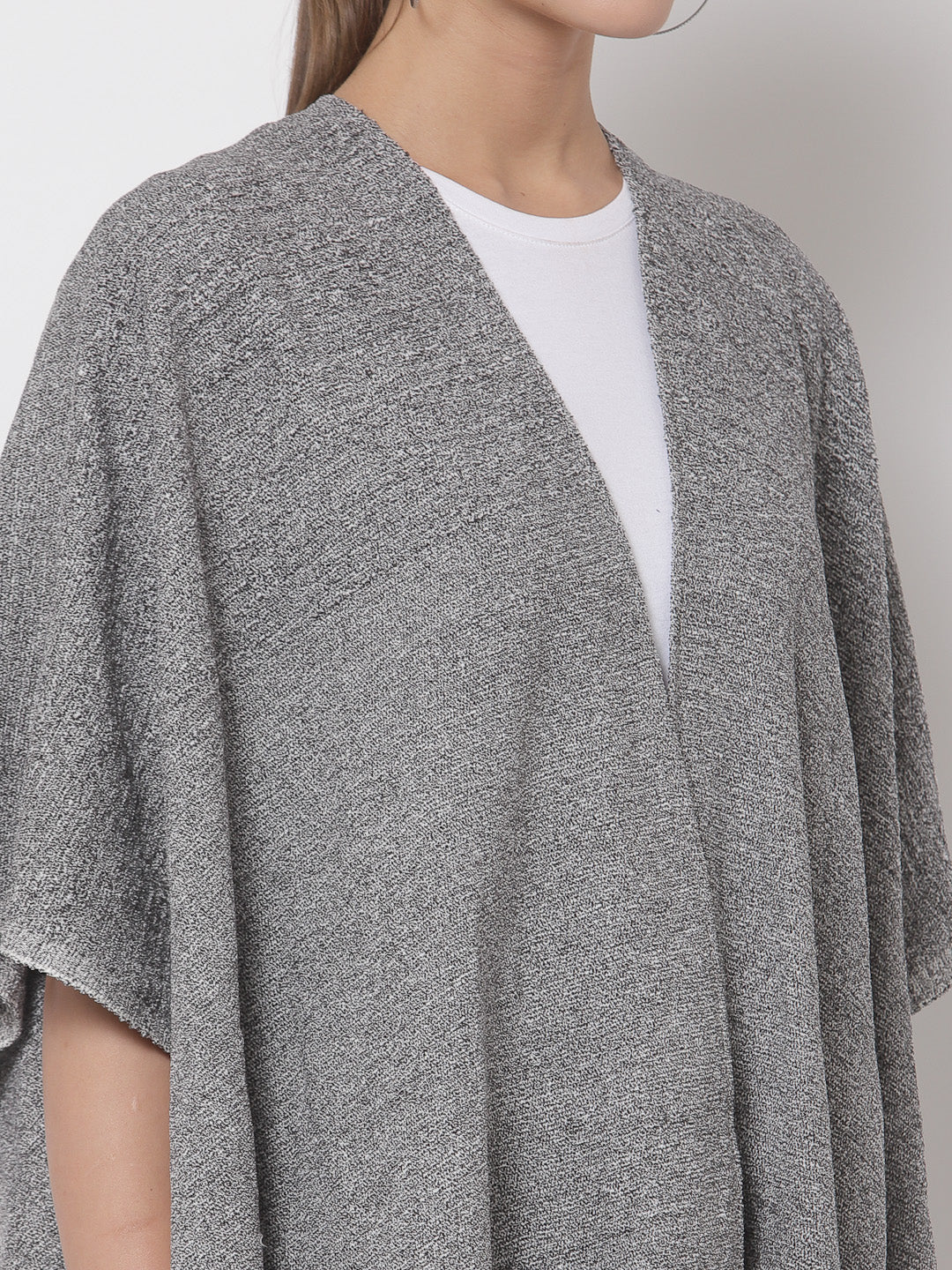 Arrabi Grey Solid Cotton Chenille Full Size Shrug (160 x 100 cm)
