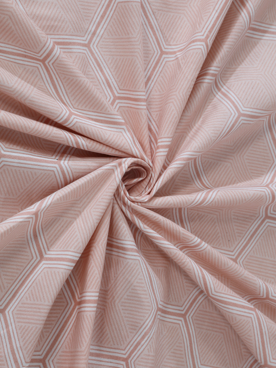 Arrabi Peach Geometric TC Cotton Blend King Size Bedsheet with 2 Pillow Covers (250 X 215 cm)