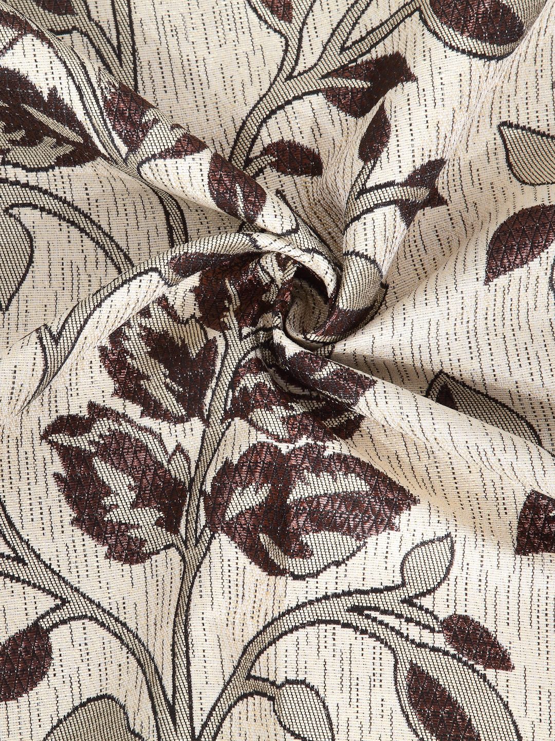 Arrabi Brown Leaf Print TC Cotton Blend Set of 2 Long Door Curtains (275 X 120 cm)