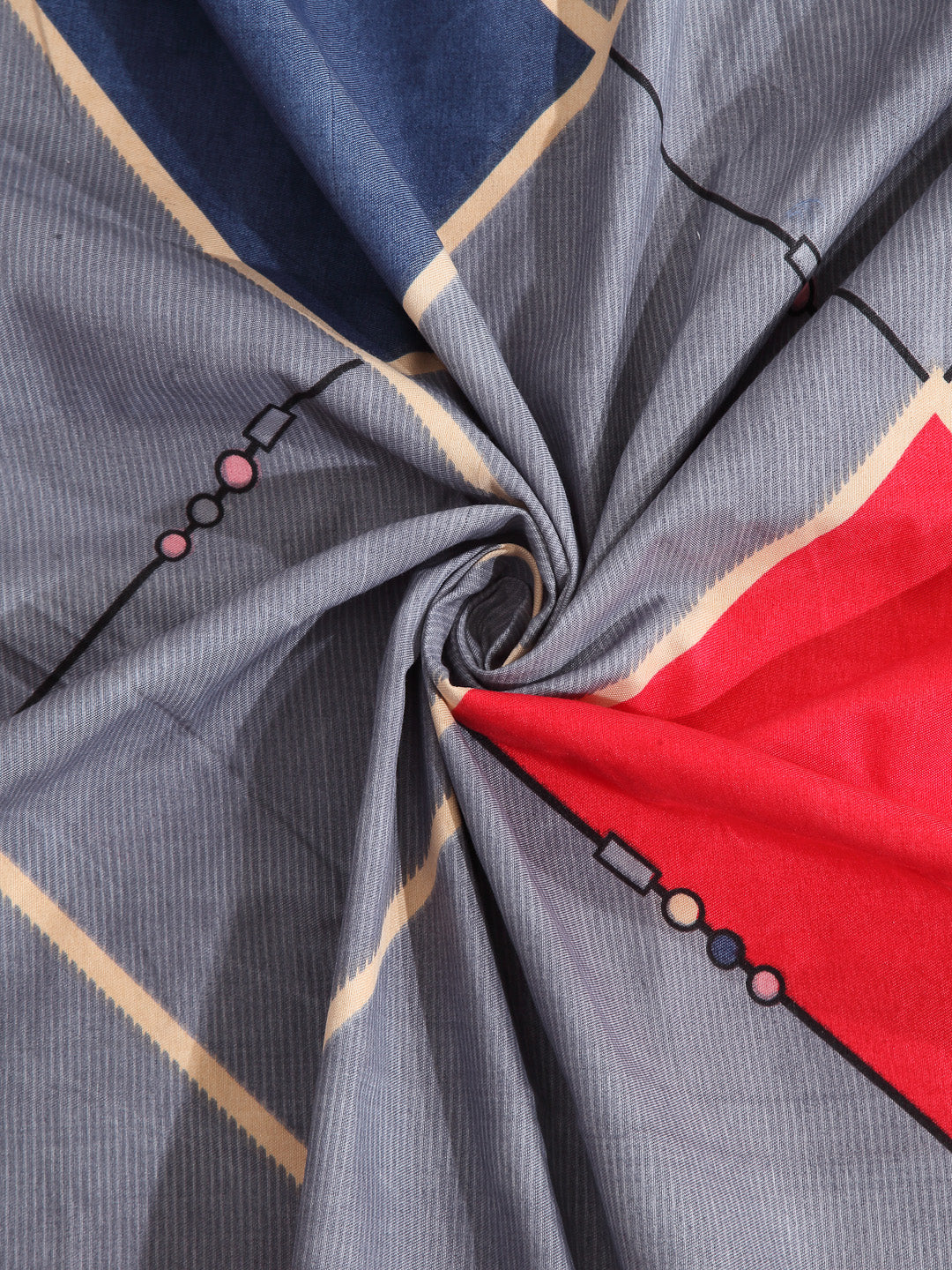 Arrabi Grey Geometric TC Cotton Blend Super King Size Bedsheet with 2 Pillow Covers (270 X 260 cm)