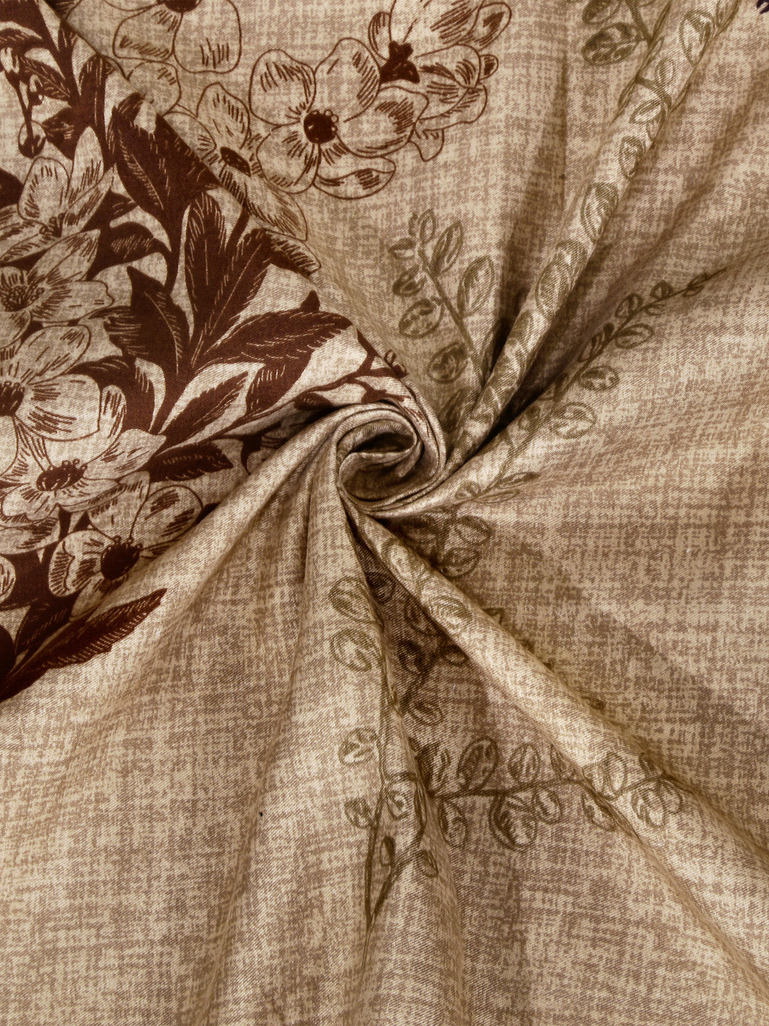 Arrabi Brown Floral TC Cotton Blend King Size Bedsheet with 2 Pillow Covers (250 x 220 cm)