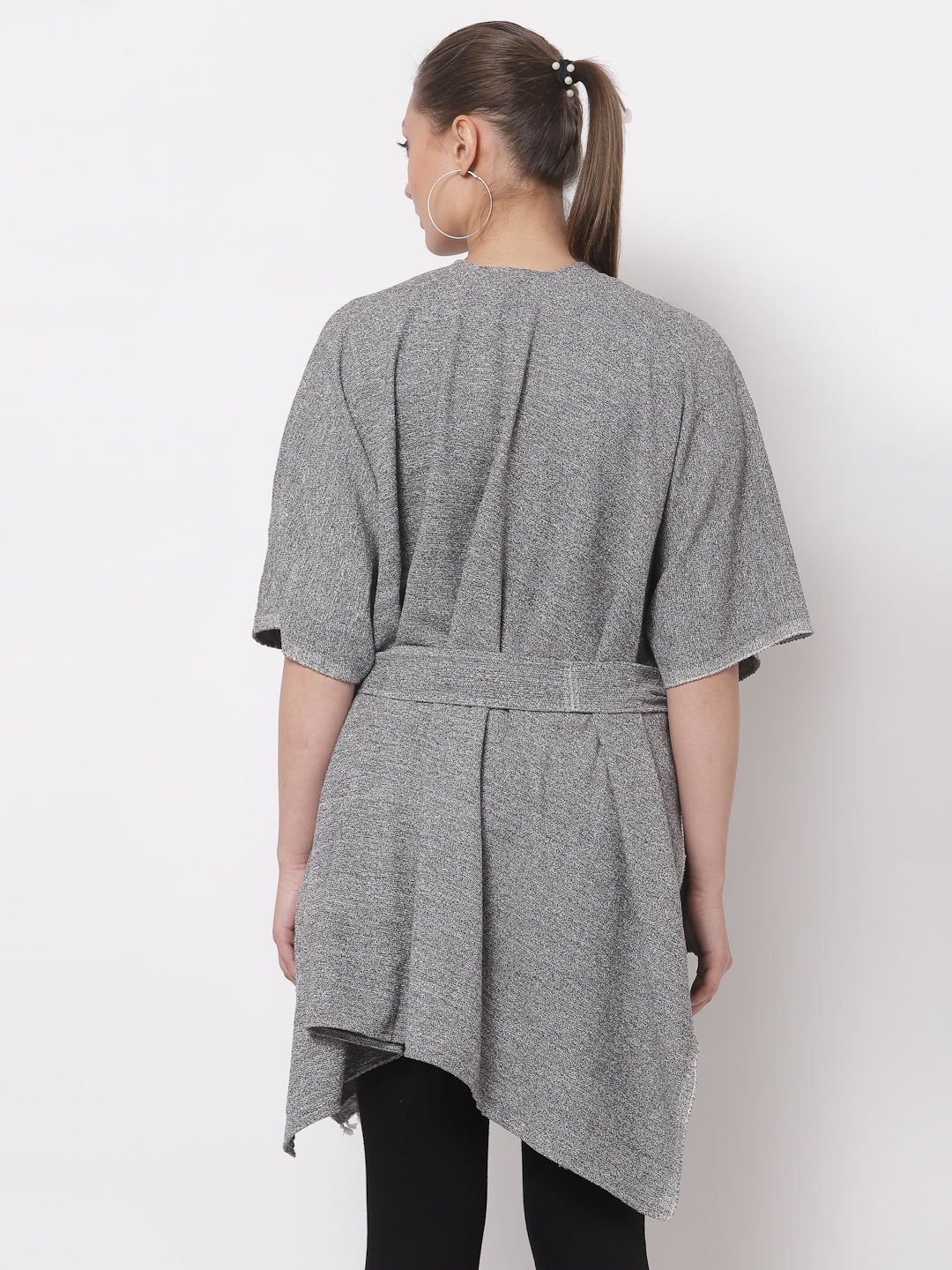 Arrabi Grey Solid Cotton Chenille Full Size Shrug with Belt (160 x 100 cm)