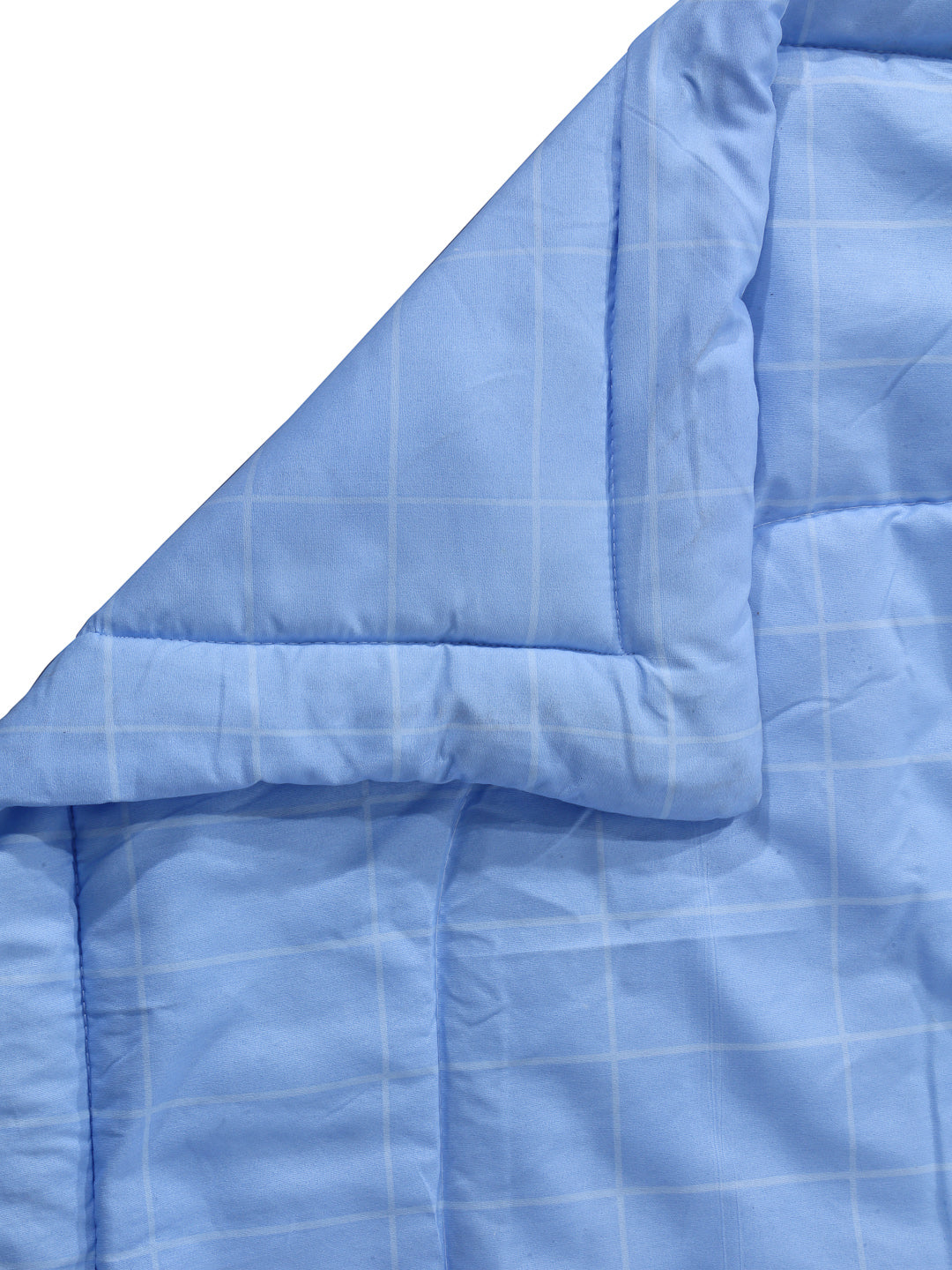 Arrabi Blue Check TC Cotton Blend Double Size Comforter Bedding Set with 2 Pillow Cover