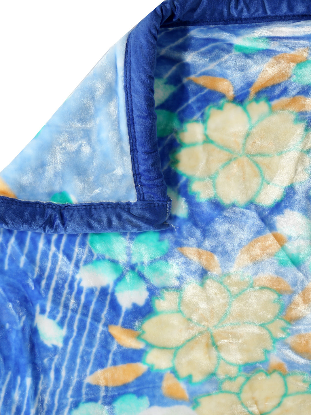 Arrabi Blue Floral Polyester 950 GSM Full Size Single Bed Blanket (210 X 150 cm)