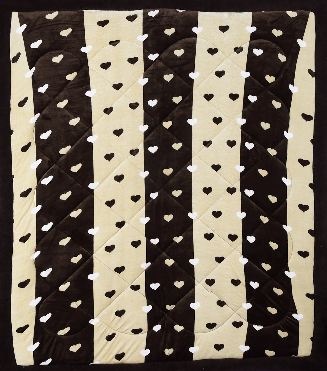 Arrabi Brown Heart Print Polyester King Size 950 GSM Double Quilt (220 X 210 cm)