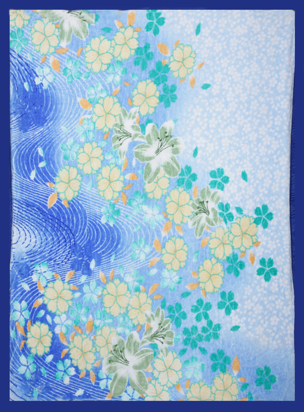 Arrabi Blue Floral Polyester 950 GSM Full Size Single Bed Blanket (210 X 150 cm)