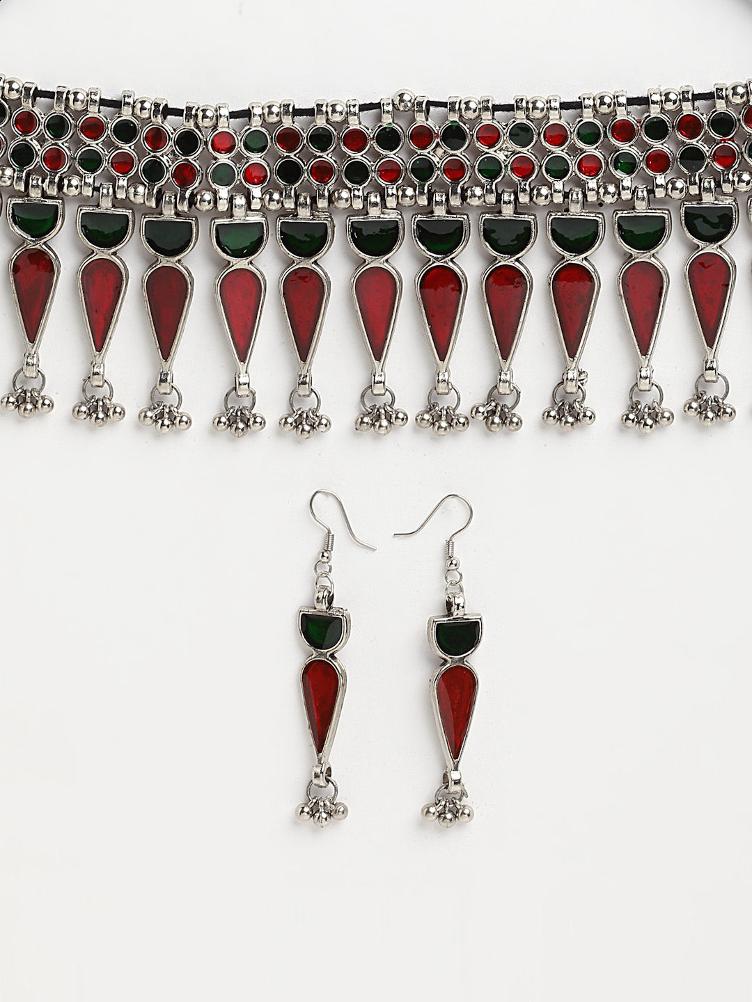 Arrabi Red Meenakari Jewellery Set with 2 Earrings (40 cm)