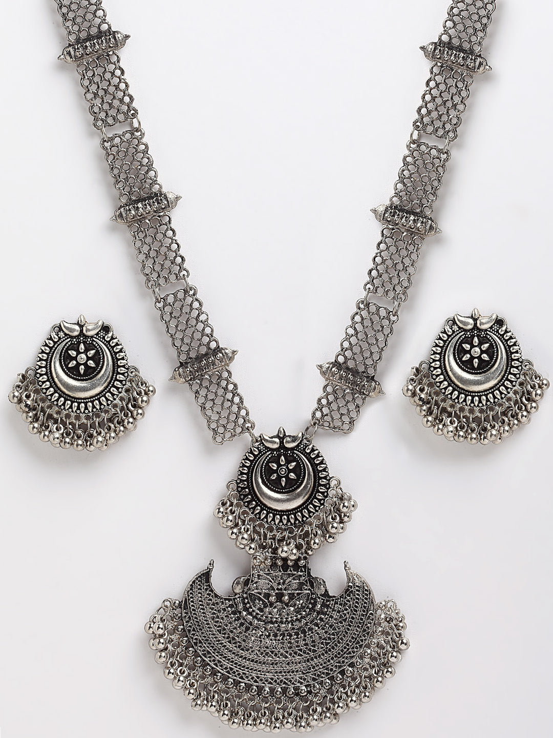 Arrabi  Metallic Meenakari Jewellery Set with 2 Earrings (30 cm)